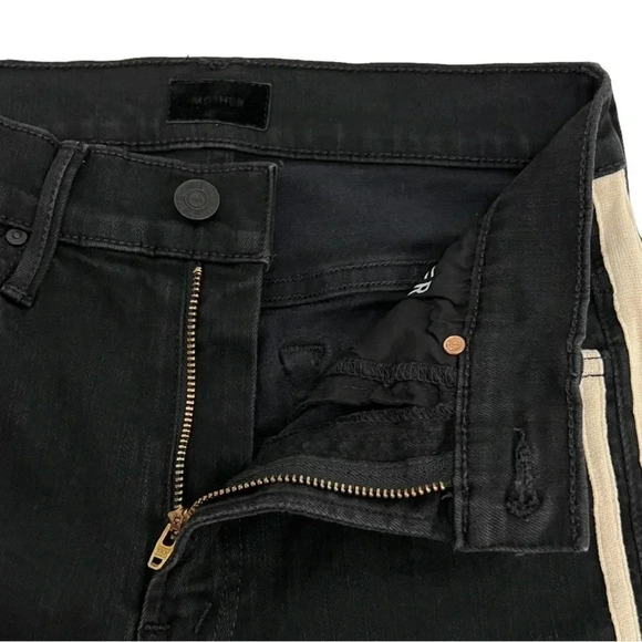 Mother Insider Crop Step Fray Guilty Racer Stripe Skinny Ankle Jeans Black 25 - Picture 6 of 12
